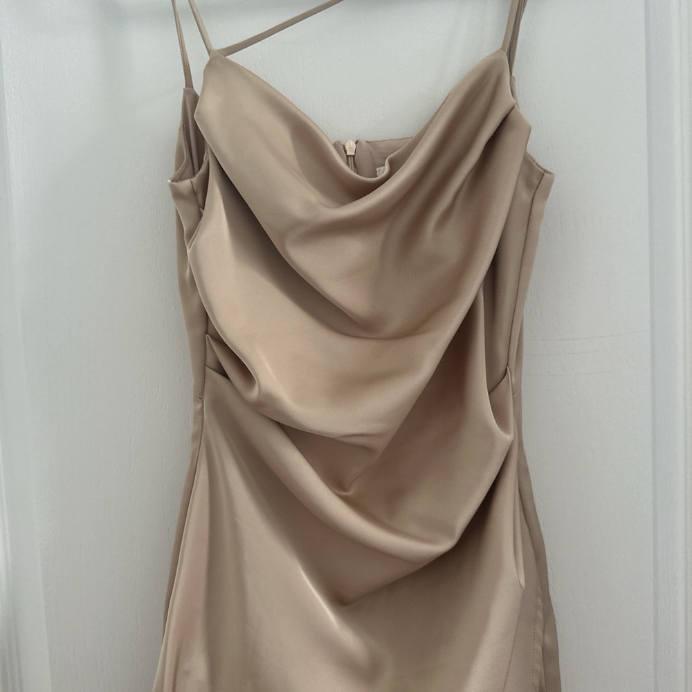 Elegant Tan Spaghetti Strap Dress - Picture 6 of 12
